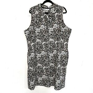 NWOT Sports Savvy Sleeveless Dress Pockets Black Leopard Floral Zip Neck 2X